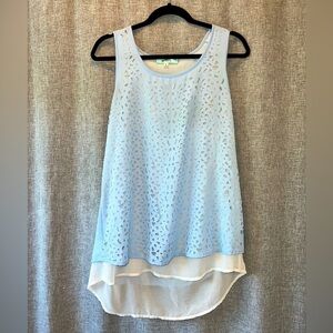 ErGou Light Blue Eyelet Layered Sleeveless Blouse – Size Large